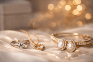 Styling tips elegant jewellery collection on silky fabric
